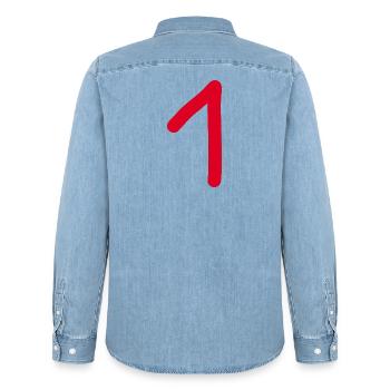 1 Nummer eins Zahl rot Geburtstag - Männer Jeanshemd Organic von Stanley/Stella - verwaschenes Hellblau - Hinten - AI Model Male 185 light (185cm)