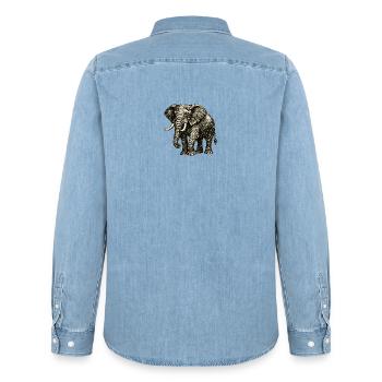 Vintage Elefant Illustration – Kraft & Natur - Männer Jeanshemd Organic von Stanley/Stella - verwaschenes Hellblau - Hinten - AI Model Male 185 light (185cm)
