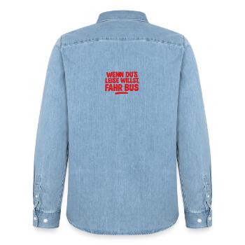 If you want it quiet, ride the bus - Men’s Organic Denim Shirt by Stanley/Stella - light wash - Back - AI Model Male 185 light (185cm)