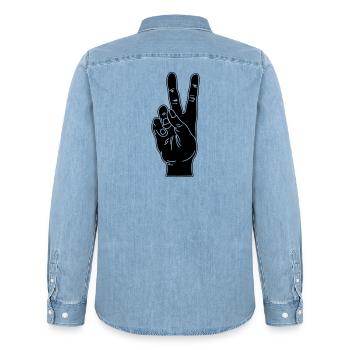 Schwarze Handgeste Frieden - Männer Jeanshemd Organic von Stanley/Stella - verwaschenes Hellblau - Hinten - AI Model Male 185 light (185cm)