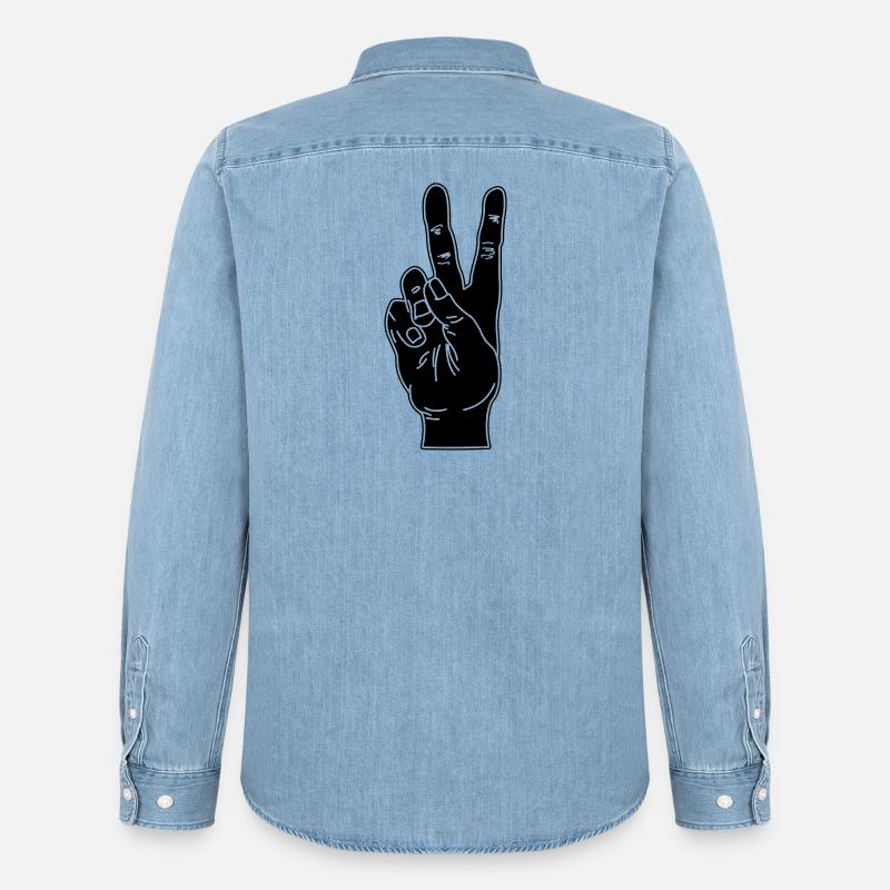 Geste de la main noire paix - Chemise en denim homme bio Stanley/Stella - bleu clair délavé