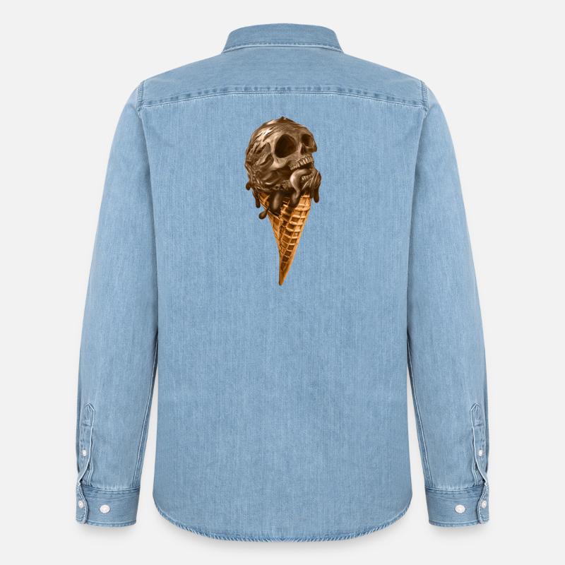 Softeis mit ätherischem Totenkopf - Männer Jeanshemd Organic von Stanley/Stella - verwaschenes Hellblau