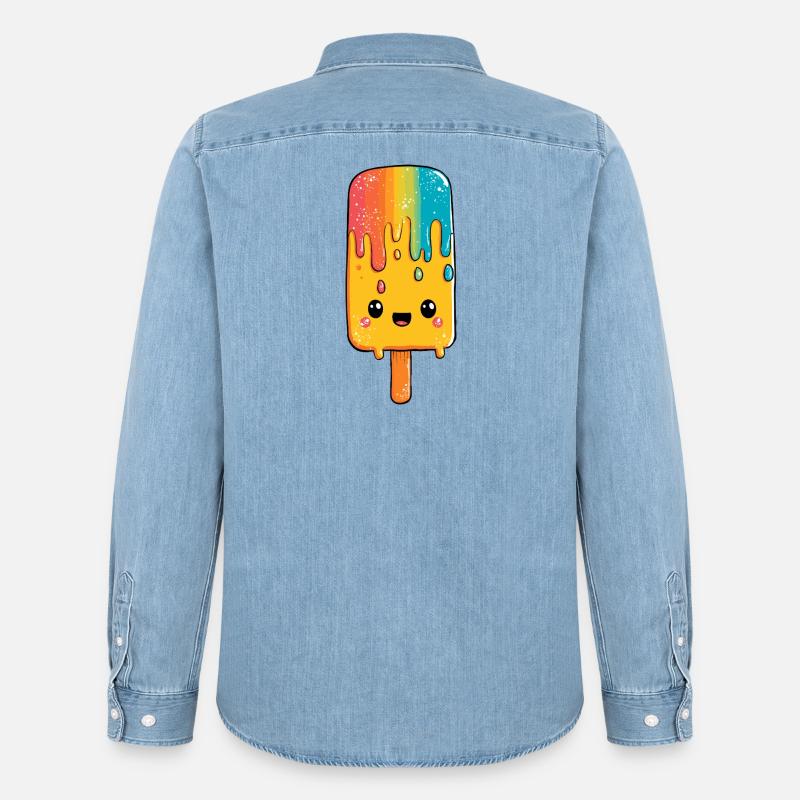 Regenbogen-Popsicle Glück - Männer Jeanshemd Organic von Stanley/Stella - verwaschenes Hellblau