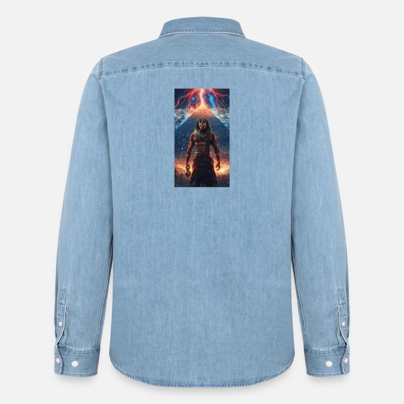 Donnerpharao vor der Pyramide - Männer Jeanshemd Organic von Stanley/Stella - verwaschenes Hellblau