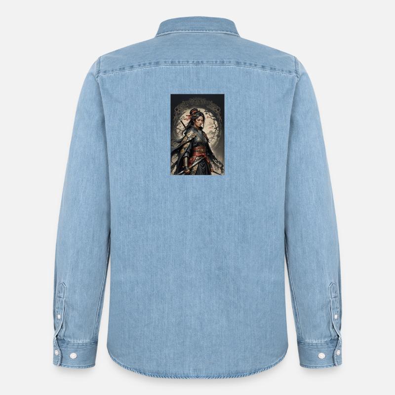 Dunkle Samurai Kriegerin im Kimono - Männer Jeanshemd Organic von Stanley/Stella - verwaschenes Hellblau