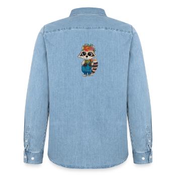 Couronne de fleurs raton laveur - Chemise en denim homme bio Stanley/Stella - bleu clair délavé - Dos - AI Model Male 185 light (185cm)