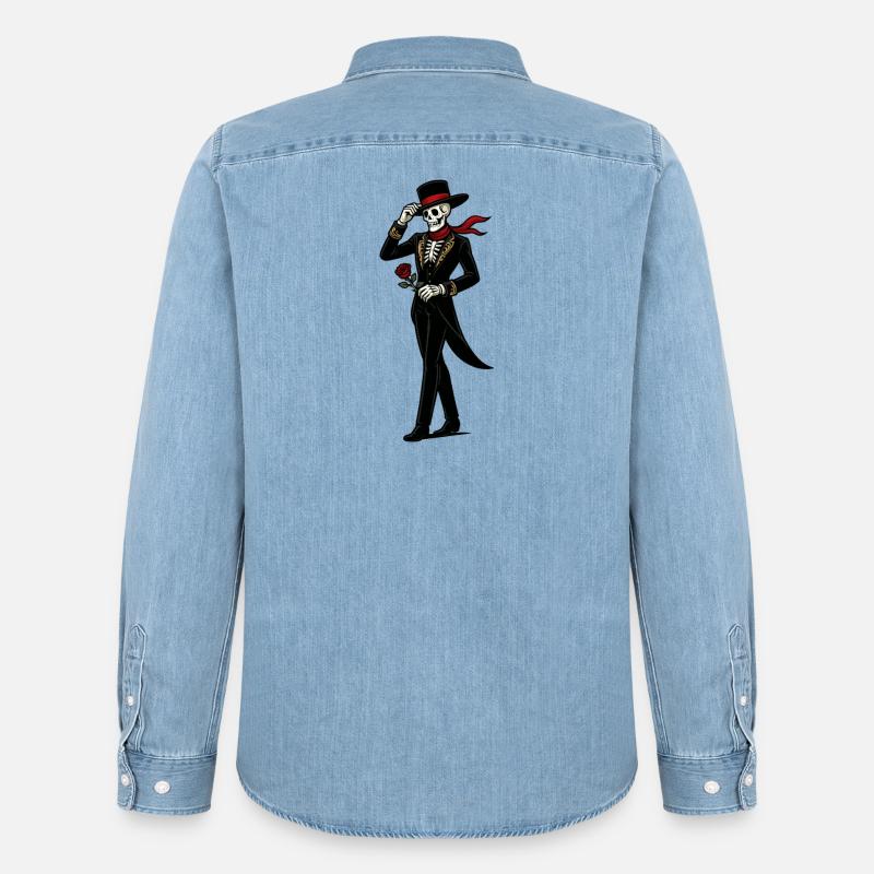 Rosa Mariachi Scheletro - Camicia in denim uomo bio di Stanley/Stella - azzurro chiaro slavato
