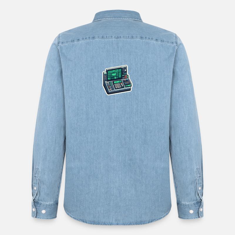 Retro Computer Console Neon - Männer Jeanshemd Organic von Stanley/Stella - verwaschenes Hellblau