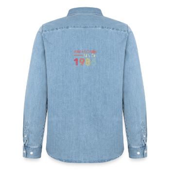 1986 Vintage-Retro-Geburtstagsgeschenk - Männer Jeanshemd Organic von Stanley/Stella - verwaschenes Hellblau - Hinten - AI Model Male 185 light (185cm)