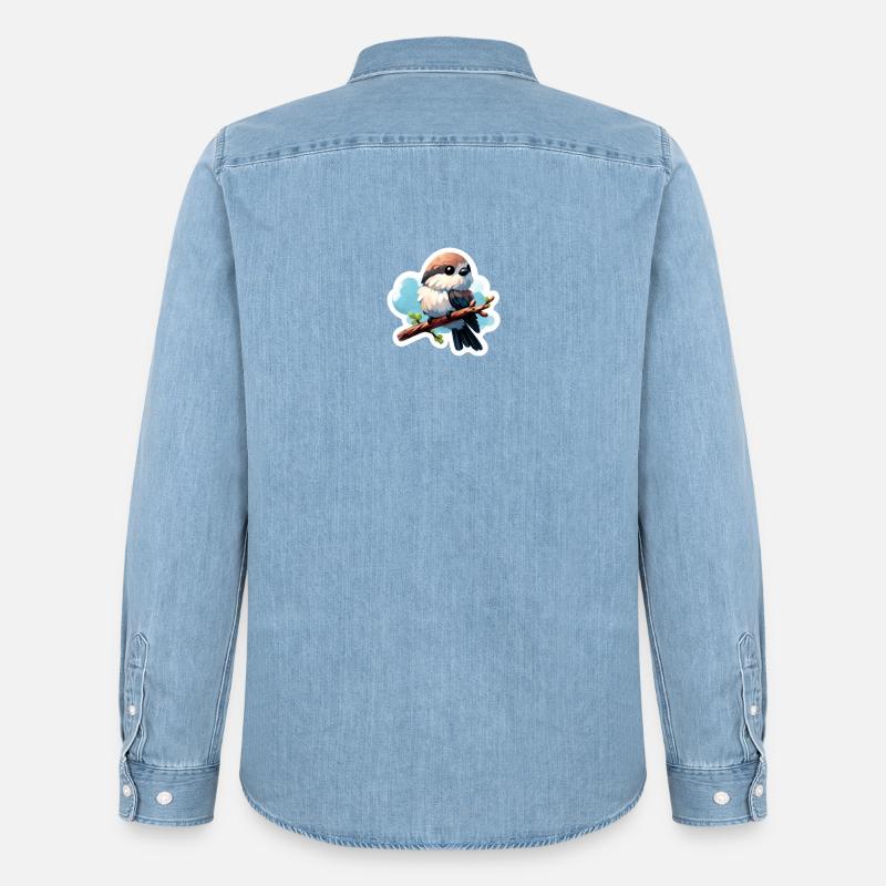 Süßer Vogel auf Ast Sticker - Männer Jeanshemd Organic von Stanley/Stella - verwaschenes Hellblau