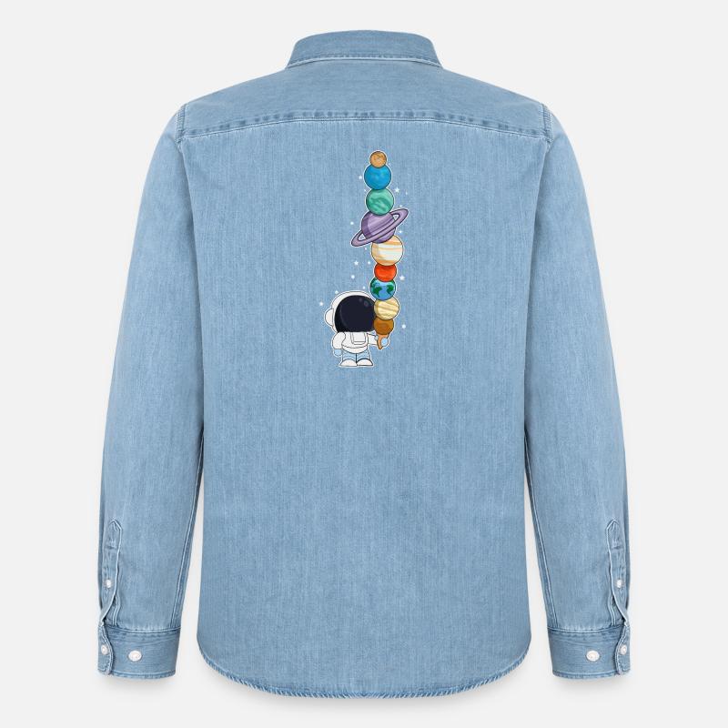 Astronaut mit Eis - Männer Jeanshemd Organic von Stanley/Stella - verwaschenes Hellblau
