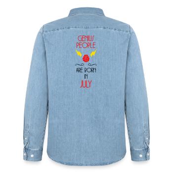 Genie Born July Baby Gift - Men’s Organic Denim Shirt by Stanley/Stella - light wash - Back - AI Model Male 185 light (185cm)