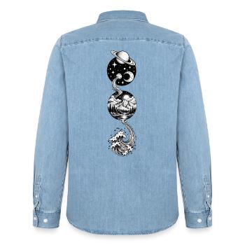 kosmische Landschaft - Männer Jeanshemd Organic von Stanley/Stella - verwaschenes Hellblau - Hinten - AI Model Male 185 light (185cm)