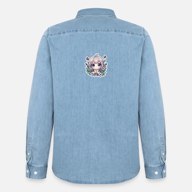 Chibi-Blumenzauber - Männer Jeanshemd Organic von Stanley/Stella - verwaschenes Hellblau
