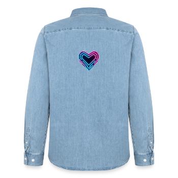 Futuristisches Neon-Herz | Cyber Heart Love Design - Männer Jeanshemd Organic von Stanley/Stella - verwaschenes Hellblau - Hinten - AI Model Male 185 light (185cm)