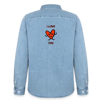 LOVE. COUPLE. JUST MARRIED. Bachelorette party. VALENTINE'S DAY. - Men’s Organic Denim Shirt by Stanley/Stella - light wash - Back - AI Model Male 185 light (185cm)