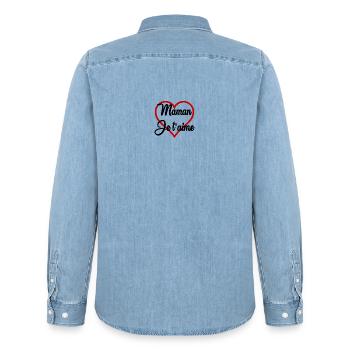 FÊTE DES MÈRES. BONNE FÊTE MAMAN - Chemise en denim homme bio Stanley/Stella - bleu clair délavé - Dos - AI Model Male 185 light (185cm)