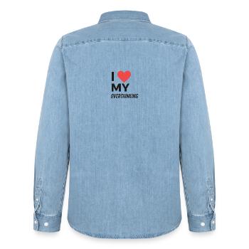 J’adore trop réfléchir - Chemise en denim homme bio Stanley/Stella - bleu clair délavé - Dos - AI Model Male 185 light (185cm)