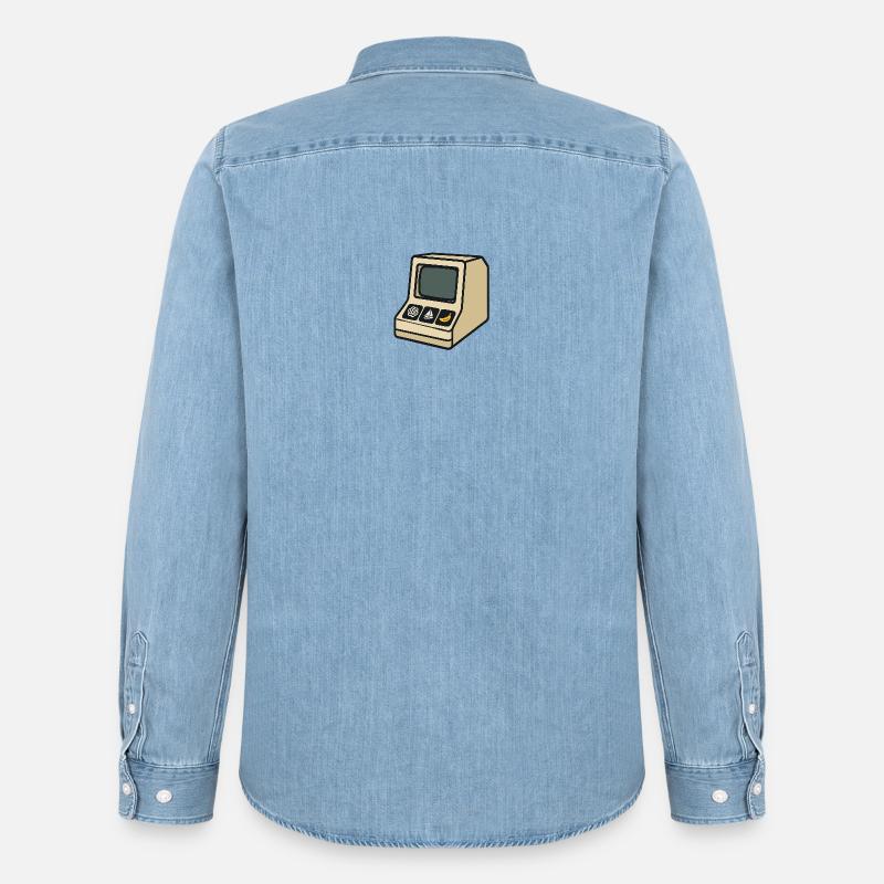 Retro-KI-Computer mit ikonischen Symbolen - Männer Jeanshemd Organic von Stanley/Stella - verwaschenes Hellblau