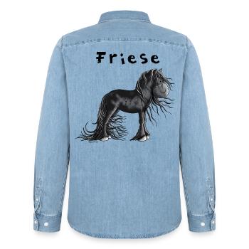Niedliches Friesenpferd - Männer Jeanshemd Organic von Stanley/Stella - verwaschenes Hellblau - Hinten - AI Model Male 185 light (185cm)