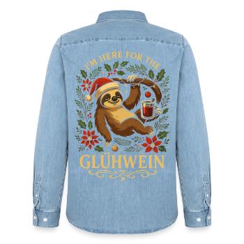 Glühwein Faultier T-Shirt Lustiges Weihnachtsmotiv - Männer Jeanshemd Organic von Stanley/Stella - verwaschenes Hellblau - Hinten - AI Model Male 185 light (185cm)