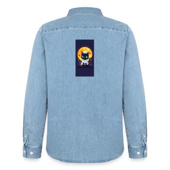 Mondschein-Katze im Geisterumhang - Männer Jeanshemd Organic von Stanley/Stella - verwaschenes Hellblau - Hinten - AI Model Male 185 light (185cm)