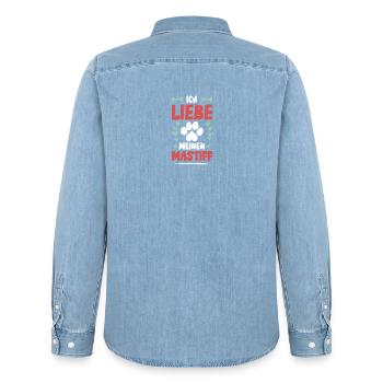 Ich liebe meinen Mastiff - Männer Jeanshemd Organic von Stanley/Stella - verwaschenes Hellblau - Hinten - AI Model Male 185 light (185cm)
