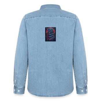 Futuristic electronic music device - Men’s Organic Denim Shirt by Stanley/Stella - light wash - Back - AI Model Male 185 light (185cm)