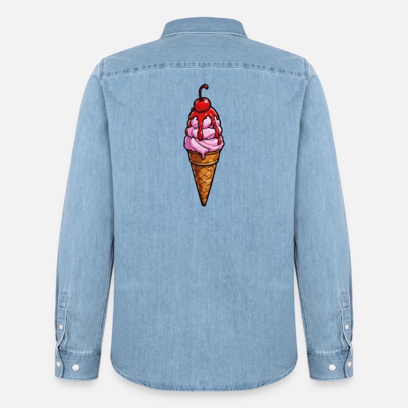 Kirsche Erdbeere Eiscreme - Men’s Organic Denim Shirt by Stanley/Stella - light wash