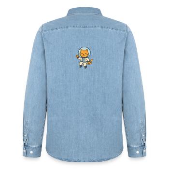 Astrokatze - Männer Jeanshemd Organic von Stanley/Stella - verwaschenes Hellblau - Hinten - AI Model Male 185 light (185cm)