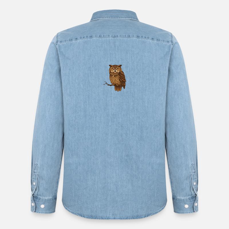 Braune Eule Nachtmotiv - Männer Jeanshemd Organic von Stanley/Stella - verwaschenes Hellblau