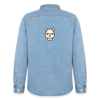 Tête de Lama d’alpaga bande dessinée - Chemise en denim homme bio Stanley/Stella - bleu clair délavé - Dos - AI Model Male 185 light (185cm)