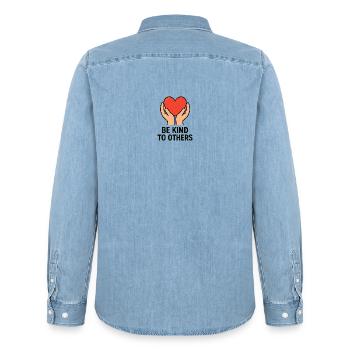 Hands Holding Heart of Kindness - Men’s Organic Denim Shirt by Stanley/Stella - light wash - Back - AI Model Male 185 light (185cm)
