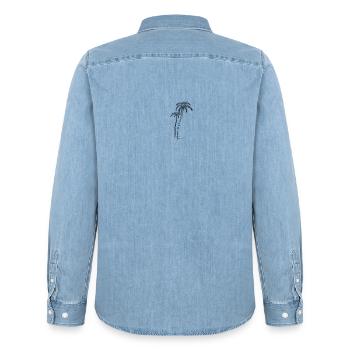 Palmiers à noix de coco - Chemise en denim homme bio Stanley/Stella - bleu clair délavé - Dos - AI Model Male 185 light (185cm)