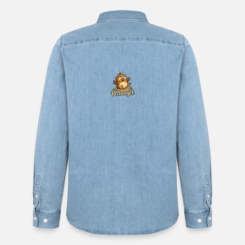 Pechvogel - süßer kleiner trotteliger Vogel - Männer Jeanshemd Organic von Stanley/Stella - verwaschenes Hellblau