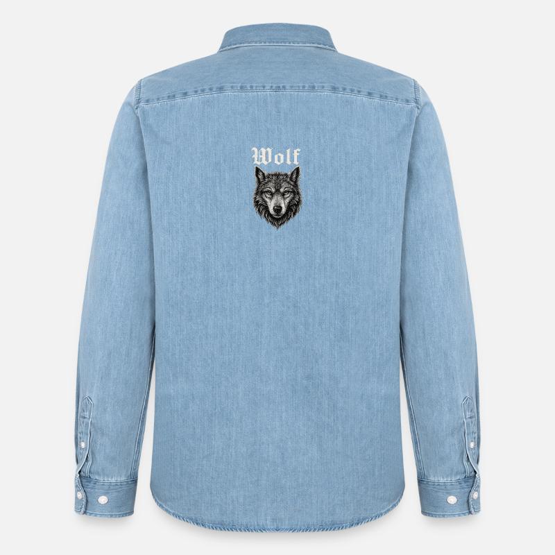 Gothic Wolf Kopf Illustration Geschenkidee - Männer Jeanshemd Organic von Stanley/Stella - verwaschenes Hellblau