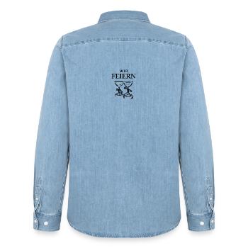 We celebrate - Men’s Organic Denim Shirt by Stanley/Stella - light wash - Back - AI Model Male 185 light (185cm)
