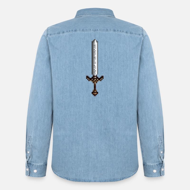 Sword pixel art stile retrò 8 bit - Camicia in denim uomo bio di Stanley/Stella - azzurro chiaro slavato