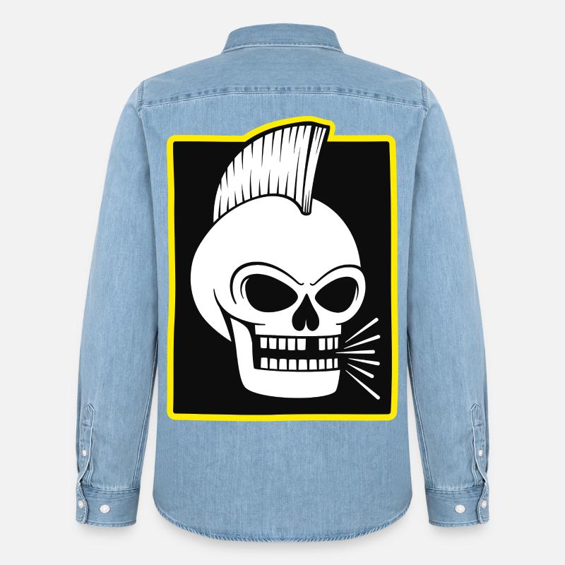 Teschio punk rock con cresta - Camicia in denim uomo bio di Stanley/Stella - azzurro chiaro slavato