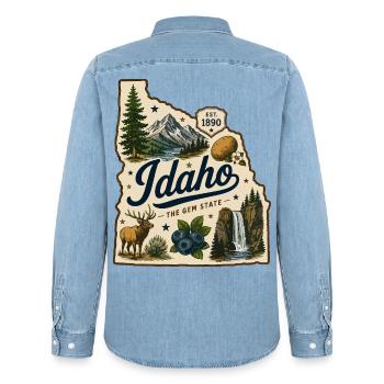 Idaho The Gem State Vintage Travel Aufkleber - Männer Jeanshemd Organic von Stanley/Stella - verwaschenes Hellblau - Hinten - AI Model Male 185 light (185cm)