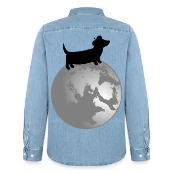Dachshund Dogs Moon - Männer Jeanshemd Organic von Stanley/Stella - verwaschenes Hellblau - Hinten - AI Model Male 185 light (185cm)