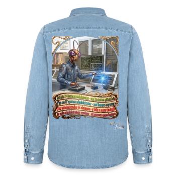 Heuschrecke JOGUE IT-Systemadministrator Admin Job - Männer Jeanshemd Organic von Stanley/Stella - verwaschenes Hellblau - Hinten - AI Model Male 185 light (185cm)