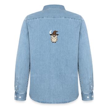 Zauberer Eule mit Hut - Männer Jeanshemd Organic von Stanley/Stella - verwaschenes Hellblau - Hinten - AI Model Male 185 light (185cm)