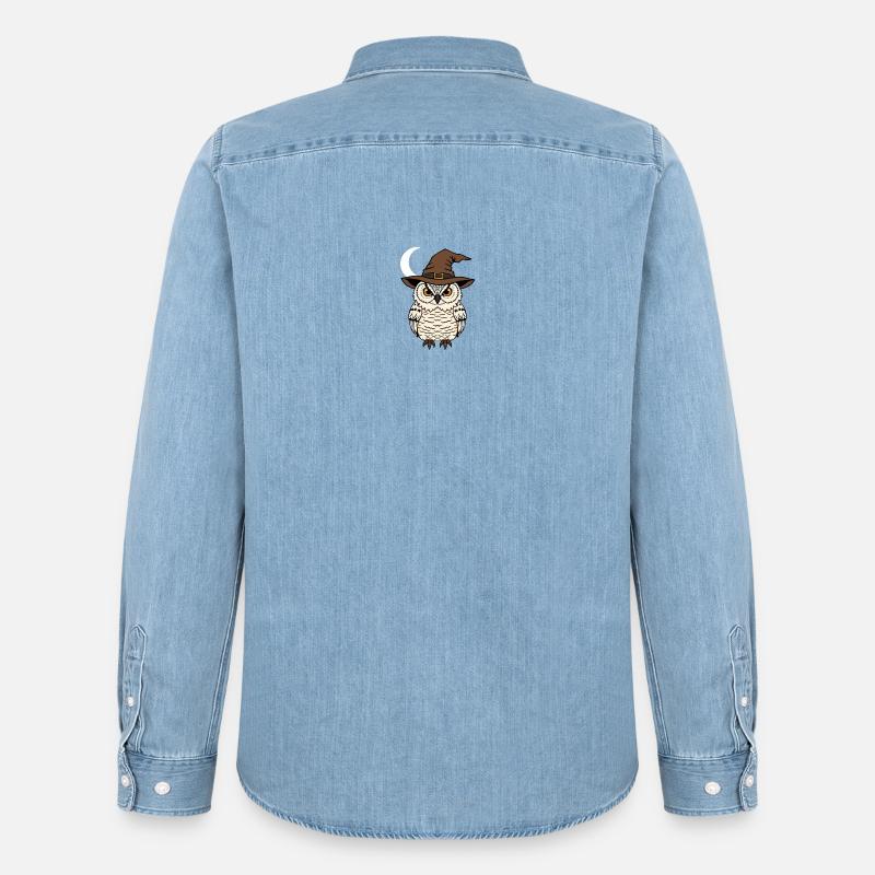 Zauberer Eule mit Hut - Männer Jeanshemd Organic von Stanley/Stella - verwaschenes Hellblau