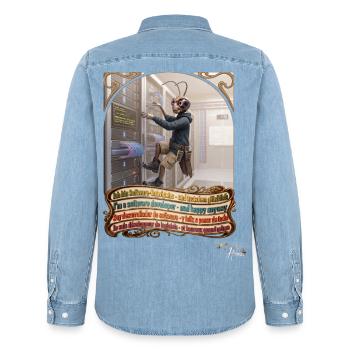 Heuschrecke JOGUE Software Entwickler IT Pop Art - Männer Jeanshemd Organic von Stanley/Stella - verwaschenes Hellblau - Hinten - AI Model Male 185 light (185cm)