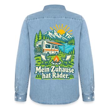 Mein Zuhause hat Räder Wohnmobil - Männer Jeanshemd Organic von Stanley/Stella - verwaschenes Hellblau - Hinten - AI Model Male 185 light (185cm)