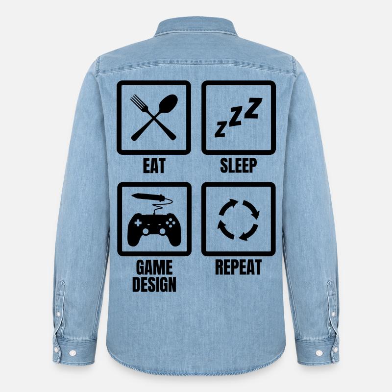 Routine de conception de jeu - Chemise en denim homme bio Stanley/Stella - bleu clair délavé