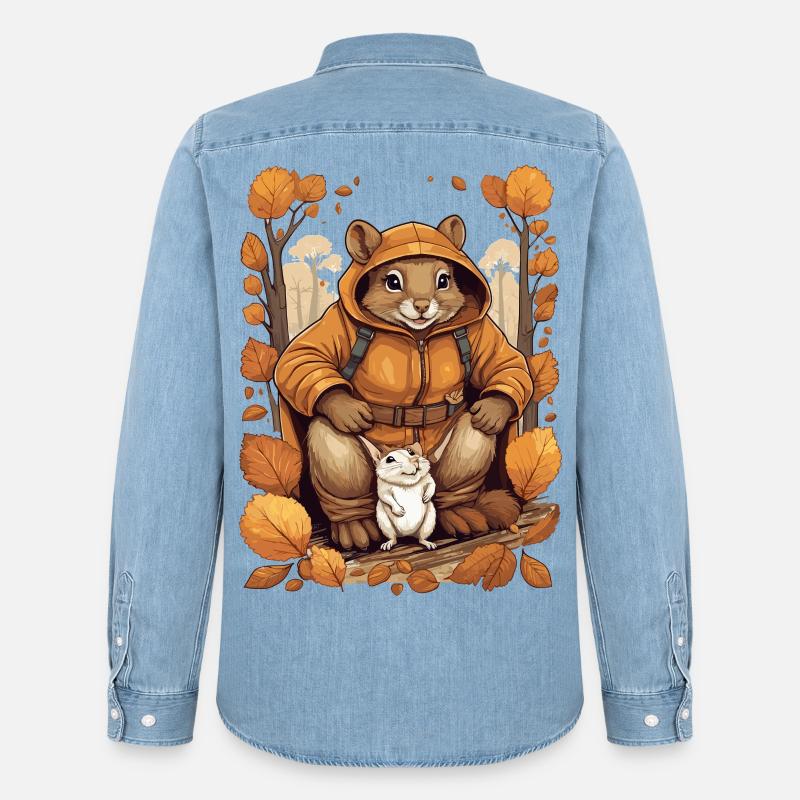 Süßes Eichhörnchen mit Maus - Männer Jeanshemd Organic von Stanley/Stella - verwaschenes Hellblau