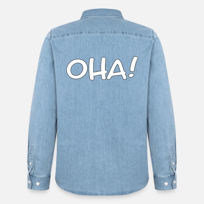 OHA! - Ausruf/lustiger Spruch - Männer Jeanshemd Organic von Stanley/Stella - verwaschenes Hellblau