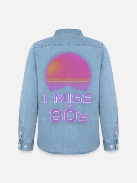 Ich vermisse die 80er – Neon-Sonnenuntergangs-Raster - Männer Jeanshemd Organic von Stanley/Stella - verwaschenes Hellblau
